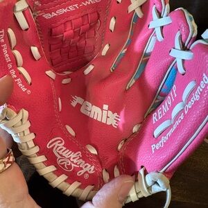 Rawlings Remix Pink, White, Baby Blue Glove (age 3-6) to be worn on left hand